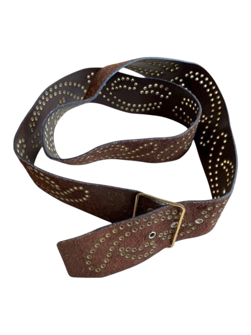 Vintage Maroon brown belt genuine suede gold hardware double eyelets Large